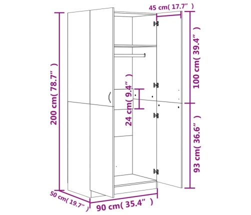 Armario de madera contrachapada color roble Sonoma 90x52x200 cm