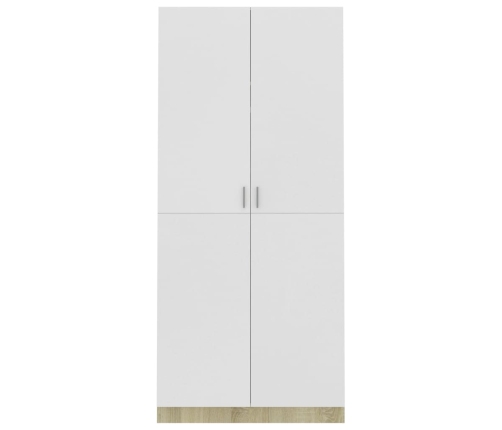 Armario de madera contrachapada blanco y roble 90x52x200cm