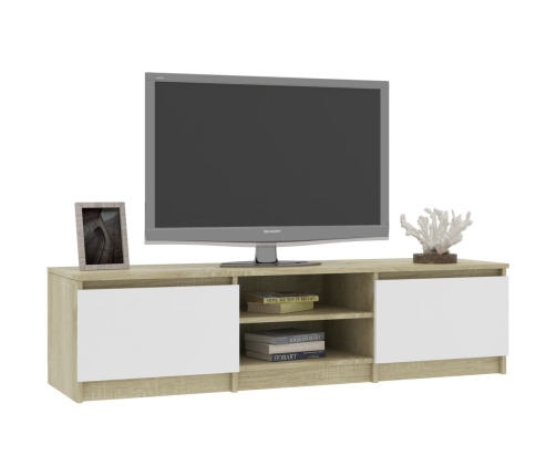 Mueble de TV madera contrachapada blanco y roble 140x40x35,5 cm