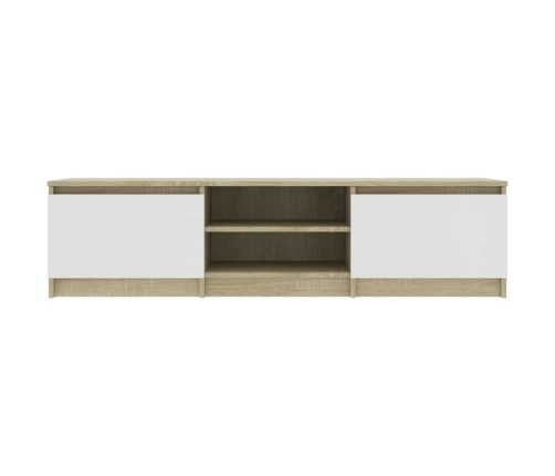 Mueble de TV madera contrachapada blanco y roble 140x40x35,5 cm