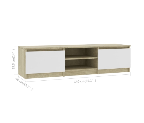 Mueble de TV madera contrachapada blanco y roble 140x40x35,5 cm