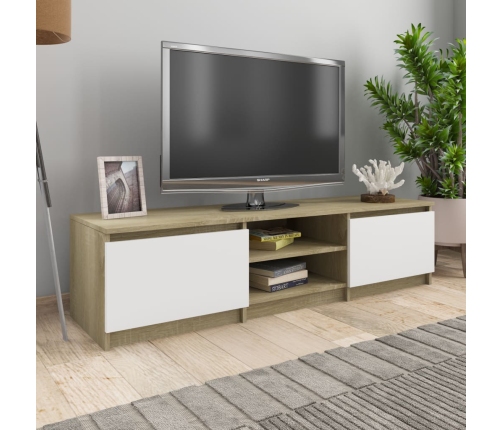 Mueble de TV madera contrachapada blanco y roble 140x40x35,5 cm