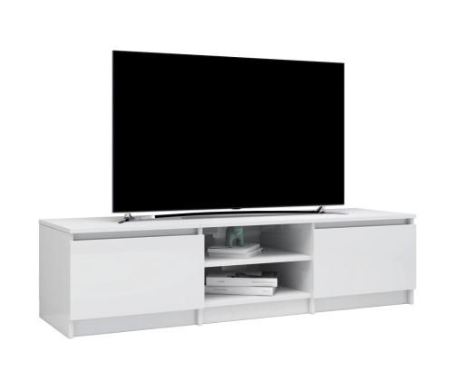 Mueble TV madera contrachapada blanco brillante 140x40x35,5cm