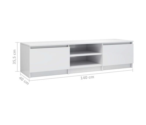 Mueble TV madera contrachapada blanco brillante 140x40x35,5cm