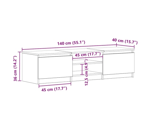 Mueble TV madera contrachapada blanco brillante 140x40x35,5cm