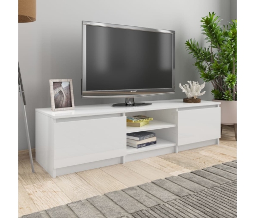 Mueble TV madera contrachapada blanco brillante 140x40x35,5cm