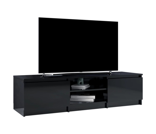 Mueble de TV madera contrachapada negro brillante 140x40x35,5cm