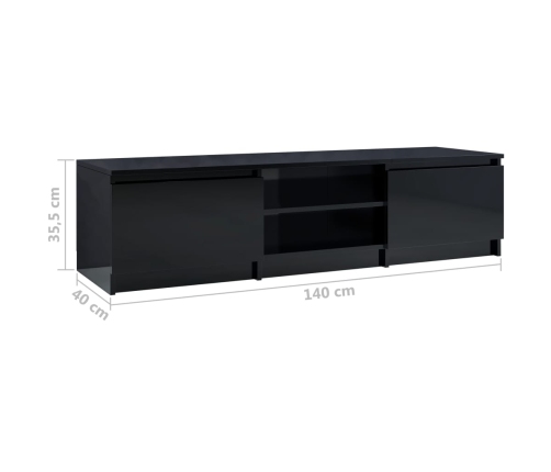 Mueble de TV madera contrachapada negro brillante 140x40x35,5cm