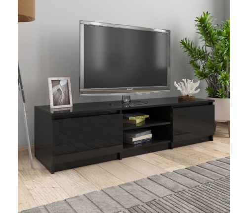 Mueble de TV madera contrachapada negro brillante 140x40x35,5cm