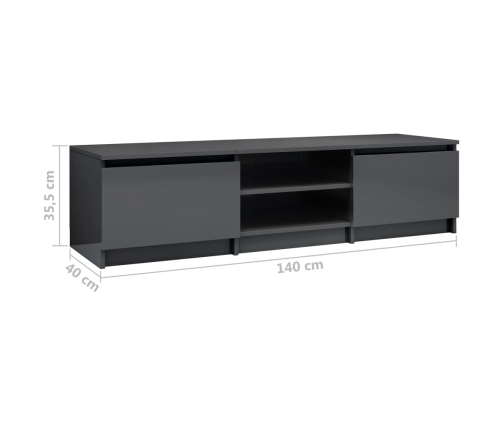 Mueble de TV madera contrachapada gris brillante 140x40x35,5 cm