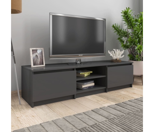 Mueble de TV madera contrachapada gris brillante 140x40x35,5 cm