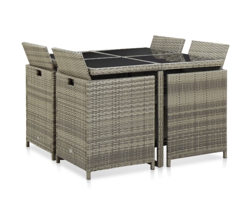 Set de comedor de jardín 9 pzas y cojines ratán sintético gris
