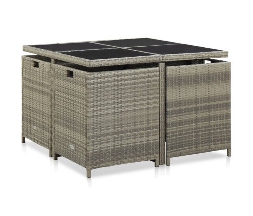 Set de comedor de jardín 9 pzas y cojines ratán sintético gris