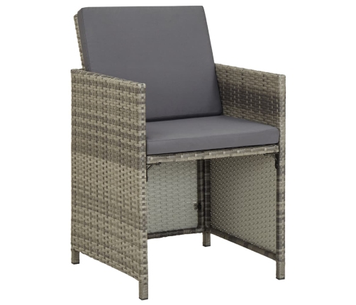 Set de comedor de jardín 9 pzas y cojines ratán sintético gris