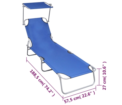 vidaXL Tumbona plegable con toldo aluminio azul