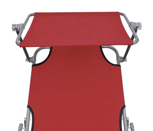 vidaXL Tumbona plegable con toldo de aluminio roja