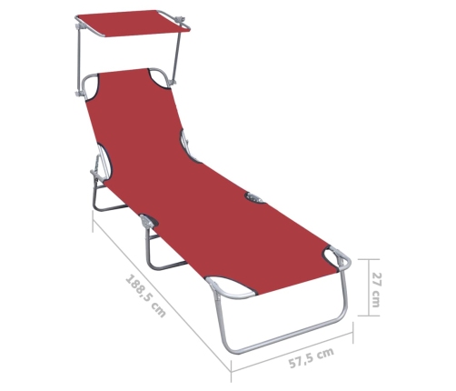 vidaXL Tumbona plegable con toldo de aluminio roja