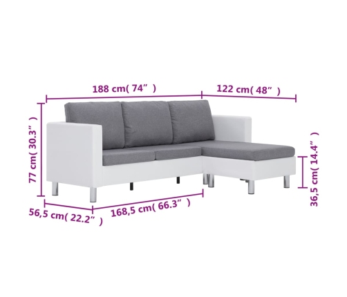 Sofá de 3 plazas con cojines cuero sintético blanco