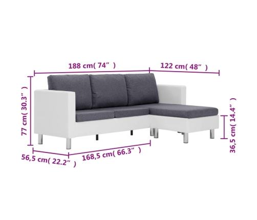 Sofá de 3 plazas con cojines cuero sintético blanco