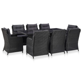 Juego de comedor para jardín 9 piezas ratán sintético negro