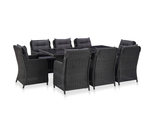 Juego de comedor para jardín 9 piezas ratán sintético negro