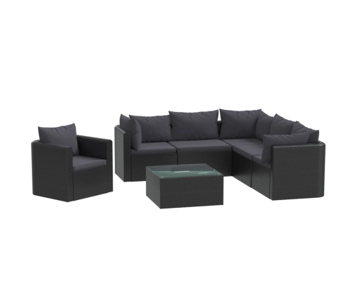 Set de muebles de jardín y cojines 7 pzas ratán sintético negro