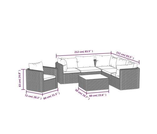 Set de muebles de jardín y cojines 7 pzas ratán sintético negro