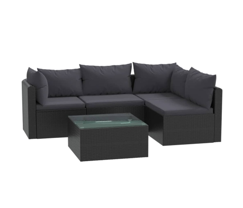 Set muebles de jardín 5 piezas y cojines ratán sintético negro