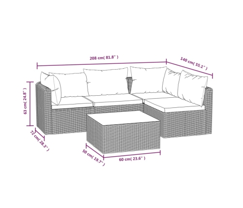 Set muebles de jardín 5 piezas y cojines ratán sintético negro