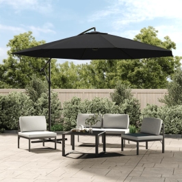 Sombrilla voladiza de jardín con poste de aluminio negro 350 cm
