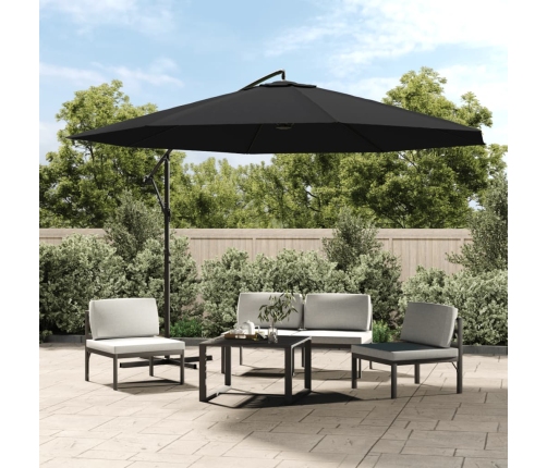 Sombrilla voladiza de jardín con poste de aluminio negro 350 cm