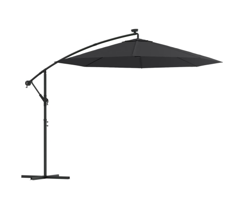 Sombrilla voladiza con luces LED y poste de acero negra 300 cm