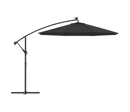 Sombrilla voladiza con luces LED y poste de acero negra 300 cm