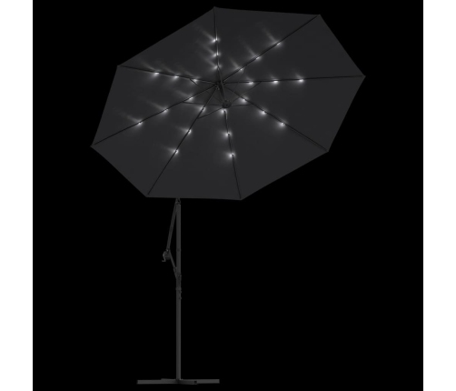Sombrilla voladiza con luces LED y poste de acero negra 300 cm