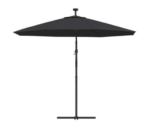 Sombrilla voladiza con luces LED y poste de acero negra 300 cm