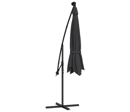 Sombrilla voladiza con luces LED y poste de acero negra 300 cm