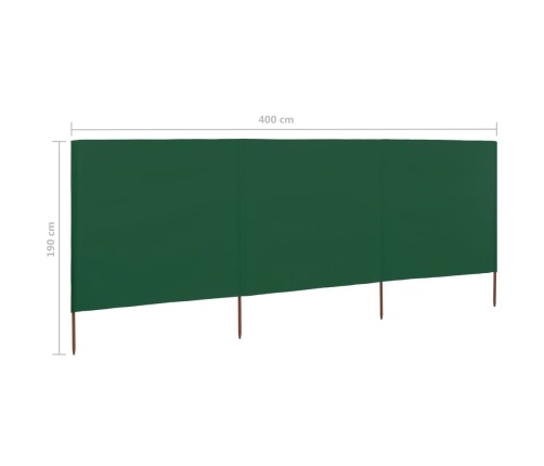 Paravientod de playa de 3 paneles tela verde 400x160 cm
