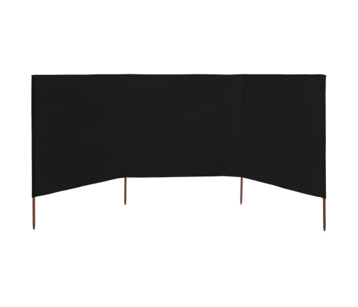 Paravientos de playa de 3 paneles tela negro 400x160 cm