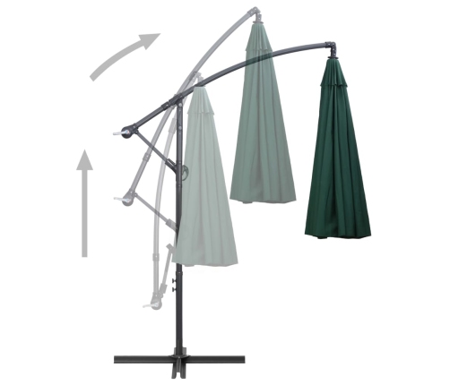 Sombrilla colgante con palo de aluminio verde 3 m