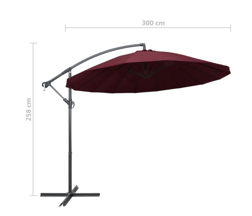 Sombrilla colgante con palo de aluminio burdeos 3 m