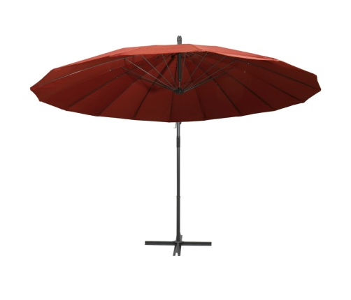 Sombrilla colgante con palo de aluminio color terracota 3 m