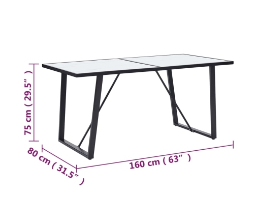 Mesa de comedor de vidrio templado blanco 160x80x75 cm