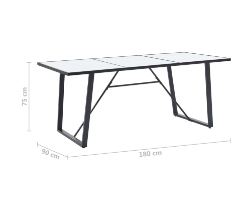 vidaXL Mesa de comedor de vidrio templado blanco 180x90x75 cm