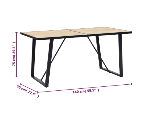 vidaXL Mesa de comedor de MDF color roble 140x70x75 cm