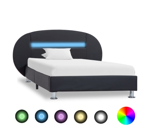 Estructura cama LED sin colchón cuero sintético negro 90x200 cm