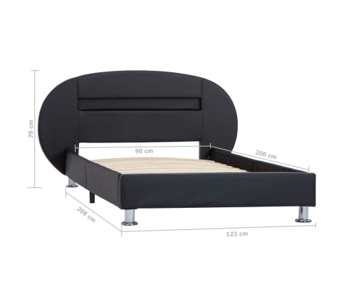 Estructura cama LED sin colchón cuero sintético negro 90x200 cm