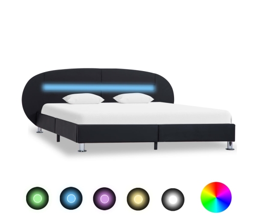 Estructura cama LED sin colchón cuero sintético negro 180x200cm