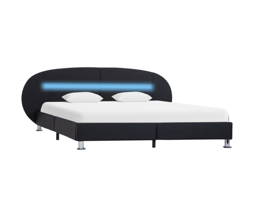 Estructura cama LED sin colchón cuero sintético negro 180x200cm