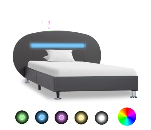 Estructura de cama con LED de cuero sintético gris 90x200 cm