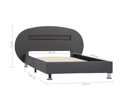 Estructura de cama con LED de cuero sintético gris 90x200 cm